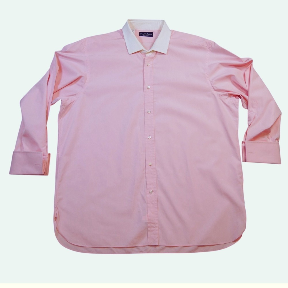 Ralph Lauren Purple Label Mens 18 Dress Shirt Pink White Contrast Collar Italy